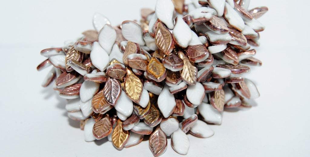 Elm Leaf Pressed Glass Beads, Chalk White 27101 (3000 27101), Glass, Czech Republic