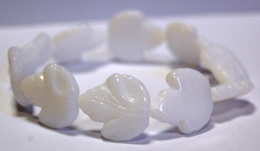 Grape Leaf Pressed Glass Beads, Chalk White (3000), Glass, Czech Republic