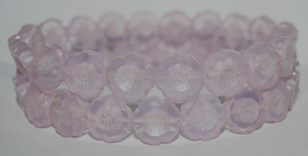 Table Cut Round Beads Hawaii Flowers, 71011 Luster Cream (71011 14401), Glass, Czech Republic