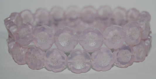 Table Cut Round Beads Hawaii Flowers, 71011 Luster Cream (71011 14401), Glass, Czech Republic