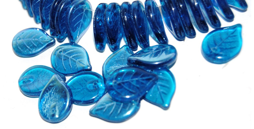 Leaf Pressed Glass Beads, Transparent Aqua Ab (60050 Ab), Glass, Czech Republic