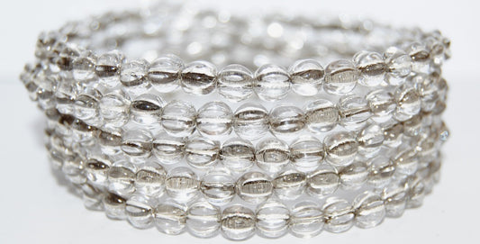 Melon Round Pressed Glass Beads With Stripes, Crystal 81800 (30 81800), Glass, Czech Republic