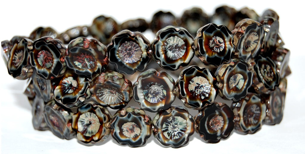 Table Cut Round Beads Hawaii Flowers, (26117 43400), Glass, Czech Republic