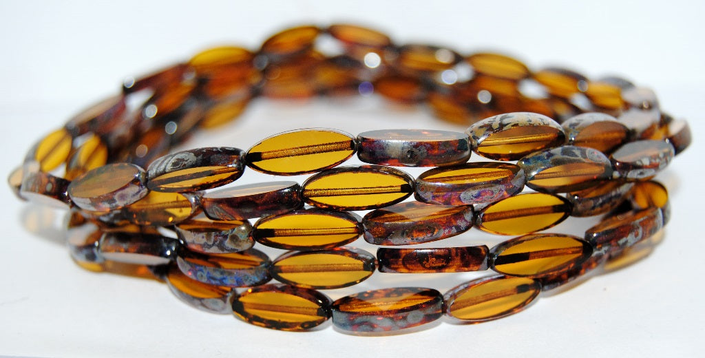 Table Cut Oval Boat Beads, Transparent Orange 43400 (10060 43400), Glass, Czech Republic