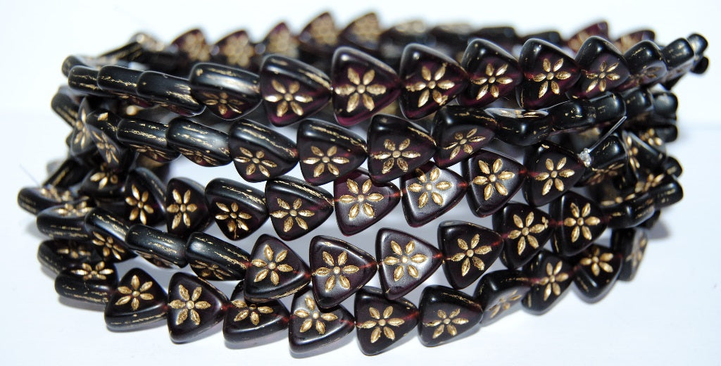 Triangle Flat Wit Flower Pressed Glass Beads, Transparent Amethyst 54202M (20080 54202M), Glass, Czech Republic
