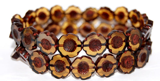 Table Cut Round Beads Hawaii Flowers, Opal Orange Travertin (11000 86800), Glass, Czech Republic
