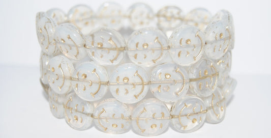 Smile Flat Round Pressed Glass Beads, (1000 54202), Glass, Czech Republic