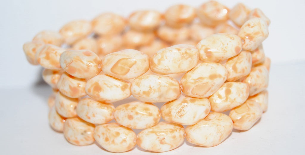 Twisted Oval Pressed Glass Beads, Chalk White Lava Glass Orange (3000 Lava Glass Orange), Glass, Czech Republic