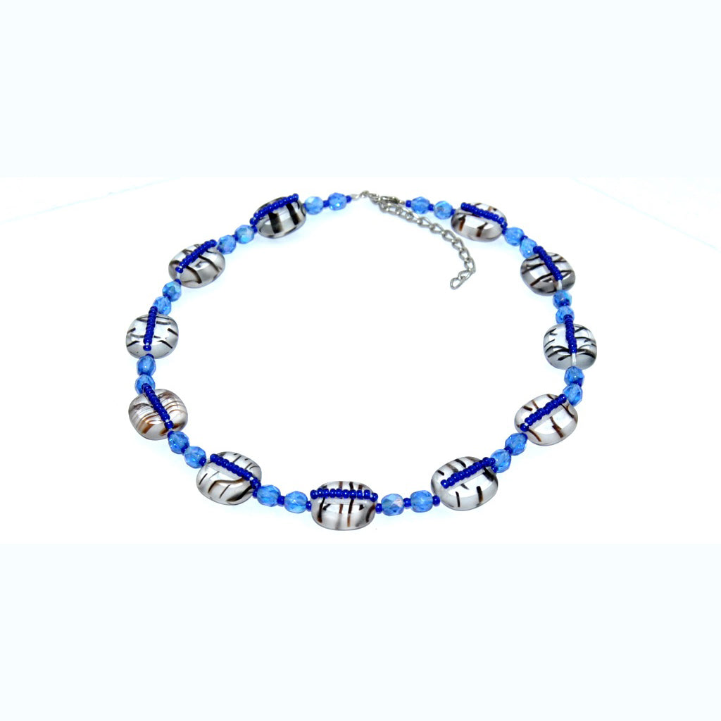 Simple necklace with rocailles seed beads and polished table cut beads, Blue (N000411-E)