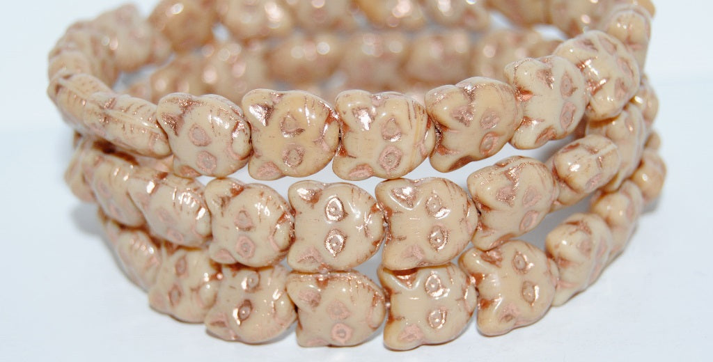 Cat Head Muzzle Pressed Glass Beads, Beige 54200 (13020 54200), Glass, Czech Republic