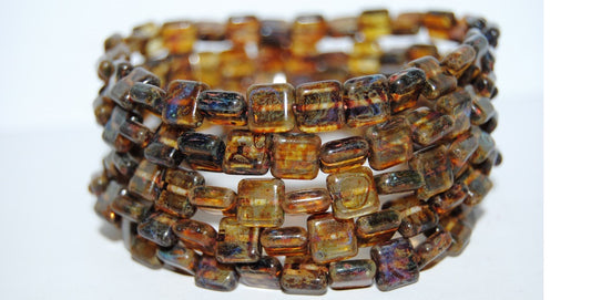 Flat Square Pressed Glass Beads, Gray Travertin (40010 86800), Glass, Czech Republic