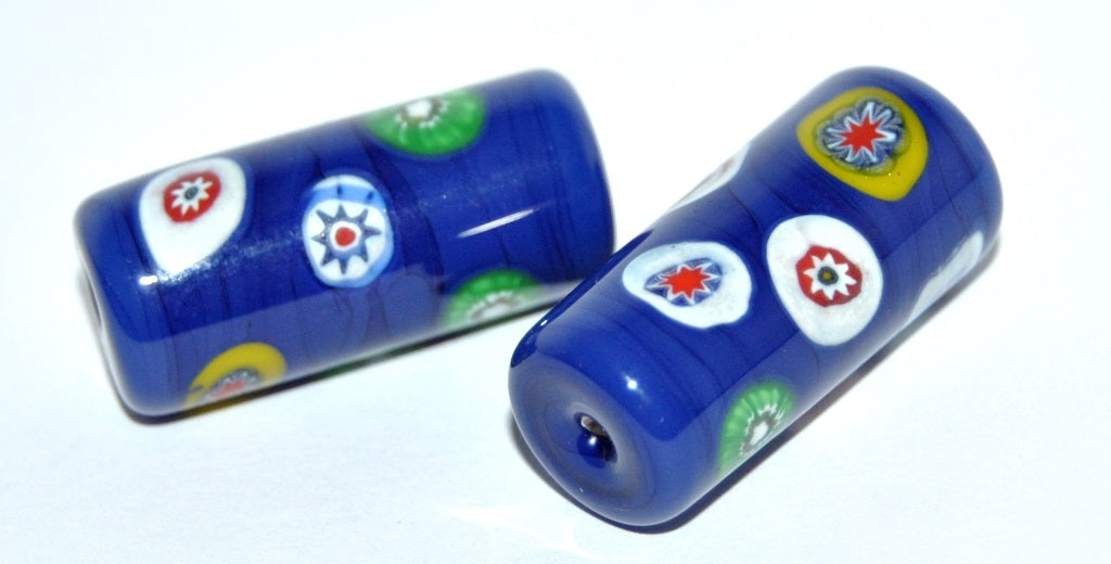 Czech Glass Hand Made Roller Tube Lampwork Beads With Flowers, (3013 A), Glass, Czech Republic