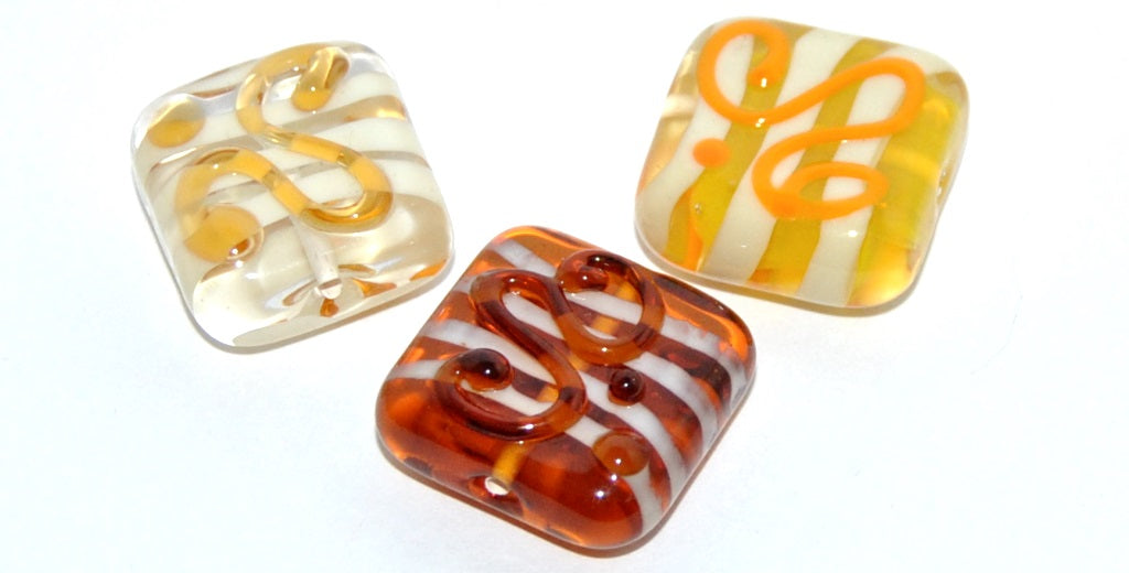 Czech Glass Hand Made Square Lampwork Beads, (Gg), Glass, Czech Republic