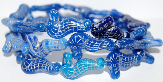 Seahorse Pressed Glass Beads, Mixed Colors Blue 54201 (Mix Blue 54201), Glass, Czech Republic