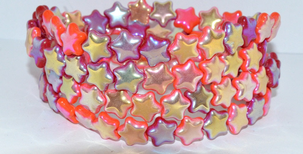 5-Point Star Pressed Glass Beads, Red Mixed Colors Ab 2Xside (Red Mix Ab 2Xside), Glass, Czech Republic