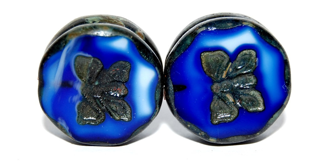 Table Cut Round Beads With Butterfly, 37005 Travertin (37005 86800), Glass, Czech Republic