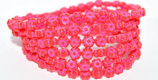 Hawaii Flower Pressed Glass Beads, Red 46470 (93190 46470), Glass, Czech Republic