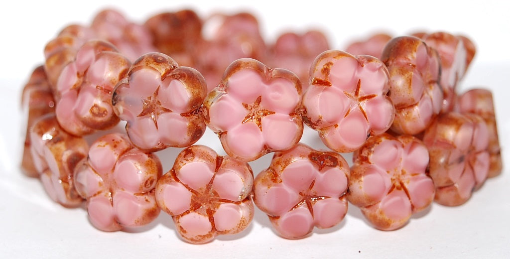 Table Cut Flower Beads, Opaque Pink 85800 (74020 85800), Glass, Czech Republic