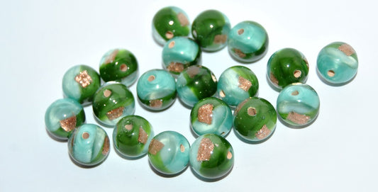 Czech Glass Hand Made Round Lampwork Beads With Aventurine, (10 B), Glass, Czech Republic