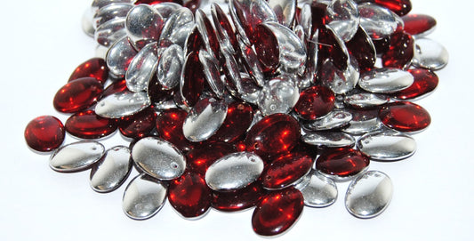 Lentil Flat Oval Pressed Glass Beads, Ruby Red Crystal Silver Half Coating (90080 27001), Glass, Czech Republic