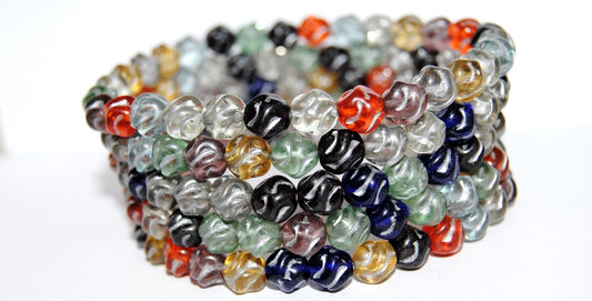 Twisted Round Pressed Glass Beads, Mixed Colors 54201 (Mix 54201), Glass, Czech Republic