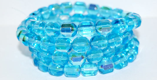 Cut Fire Polished Faceted Glass Beads, Transparent Aqua Ab (60020 Ab), Glass, Czech Republic