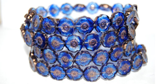 Table Cut Round Beads Hawaii Flowers, 3001008 Bronze (3001008 14415), Glass, Czech Republic