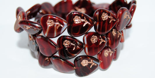 Heart Pressed Glass Beads With Flower, (26907 54200), Glass, Czech Republic
