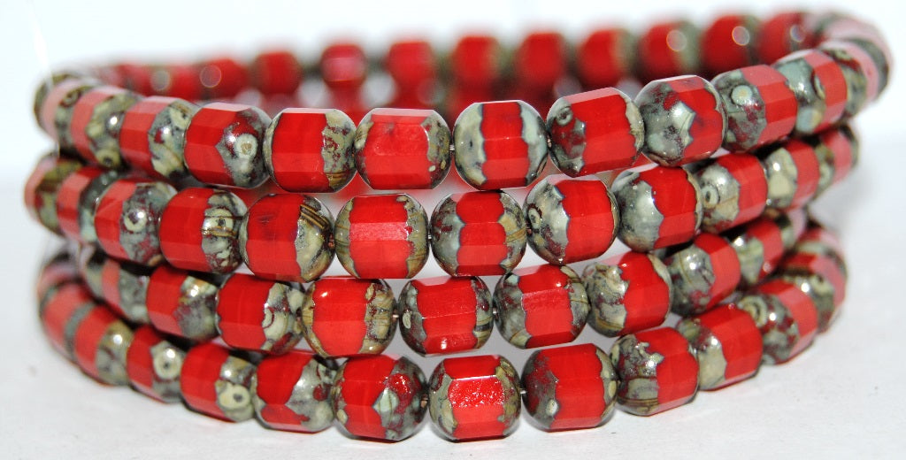 8-Cut Fire Polished Faceted Glass Beads, Red 43400 (93190 43400), Glass, Czech Republic