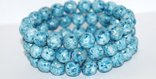 Round Pressed Glass Beads, (Lava Glass Aqua), Glass, Czech Republic