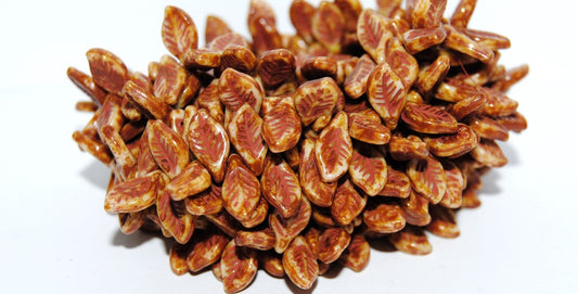 Elm Leaf Pressed Glass Beads, Chalk White Travertin (3000 86800), Glass, Czech Republic