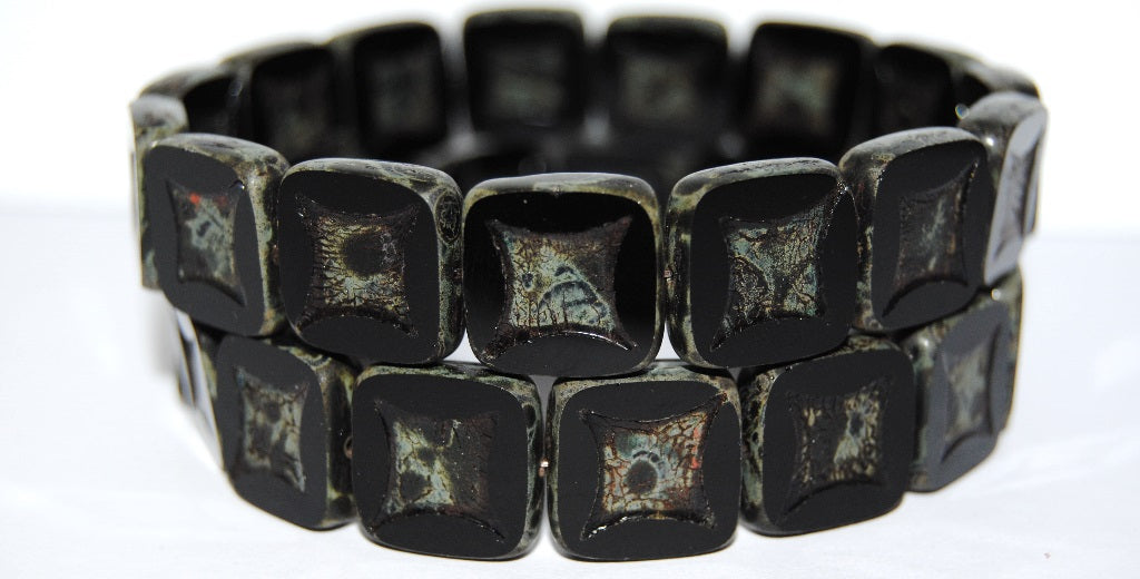 Table Cut Square Beads With Square, Black Travertin (23980 86800), Glass, Czech Republic