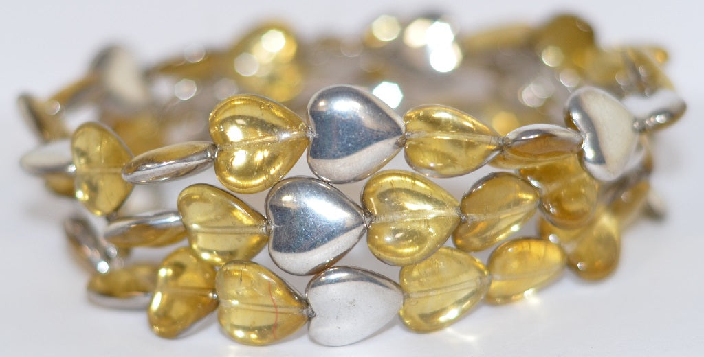 Heart Pressed Glass Beads, 10020 Crystal Silver Half Coating (10020 27001), Glass, Czech Republic