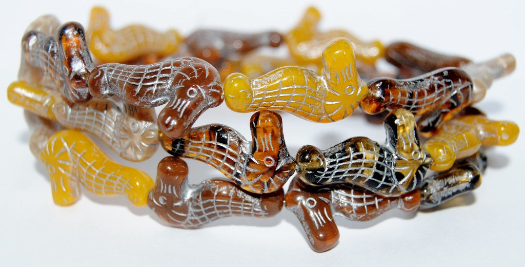 Seahorse Pressed Glass Beads, Mixed Colors Brown 54201 (Mix Brown 54201), Glass, Czech Republic