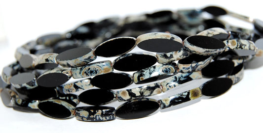 Table Cut Oval Boat Beads, Black 43400 (23980 43400), Glass, Czech Republic