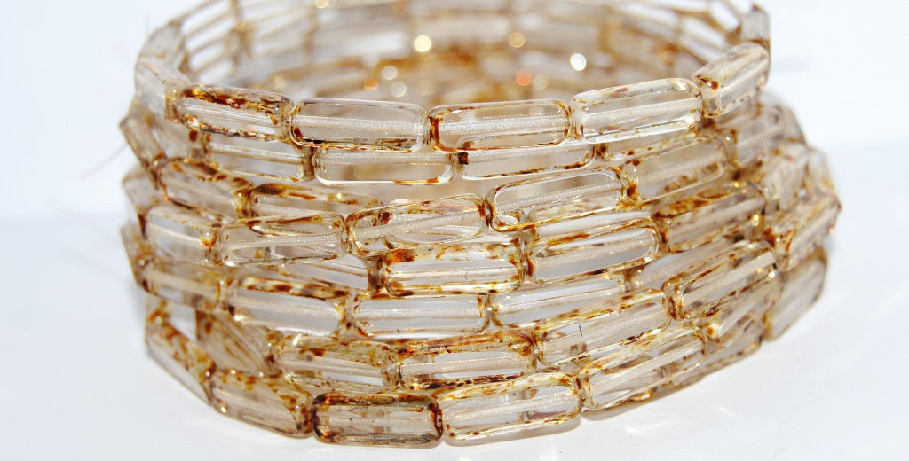 Table Cut Rectangle Beads, Crystal Travertin (30 86800), Glass, Czech Republic