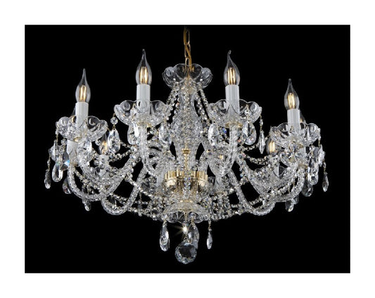 Crystal Bohemia Chandelier with 10 bulbs AMELIANA, Czech Republic. Gold colour Crystal Czech Republic