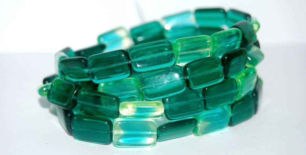 Rectangle Pressed Glass Beads, Green Mixed Colors 2 (Green Mix 2), Glass, Czech Republic