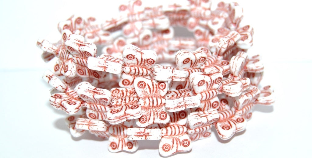 Butterfly Pressed Glass Beads, White 43806 Metalic (2010 43806 Metalic), Glass, Czech Republic