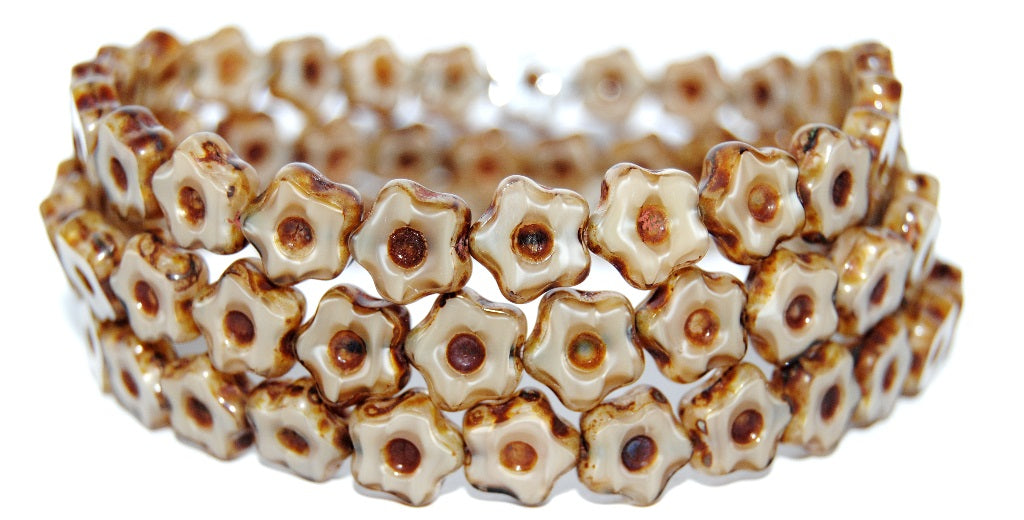 Table Cut Flower Beads With Dot, 17006 Travertin (17006 86800), Glass, Czech Republic