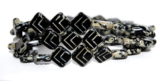 Table Cut Rhomb Beads With Lines, Black 43400 (23980 43400), Glass, Czech Republic
