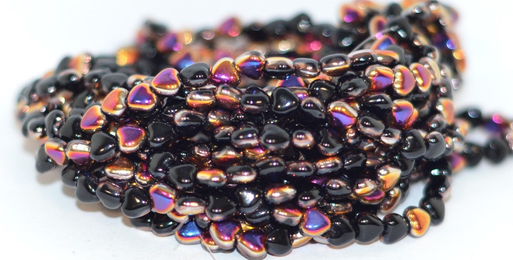 Heart Pressed Glass Beads, Black 29500 (23980 29500), Glass, Czech Republic