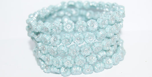 Hawaii Flower Pressed Glass Beads, Turquise 54201 (64000 54201), Glass, Czech Republic