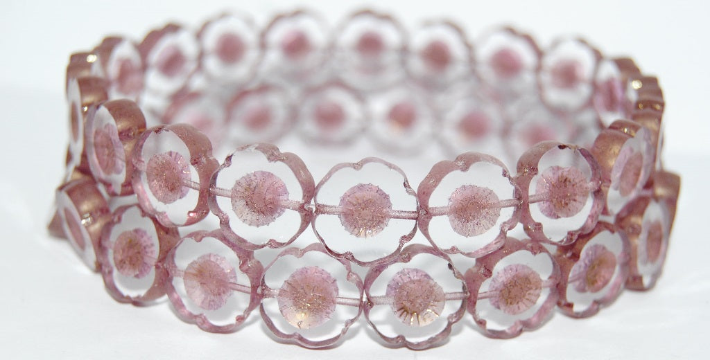 Table Cut Round Beads Hawaii Flowers, Crystal 14497M (30 14497M), Glass, Czech Republic