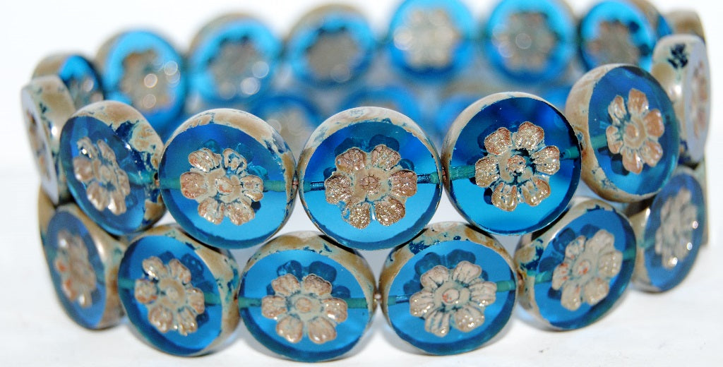 Table Cut Round Beads With Flower, (60060 43400), Glass, Czech Republic