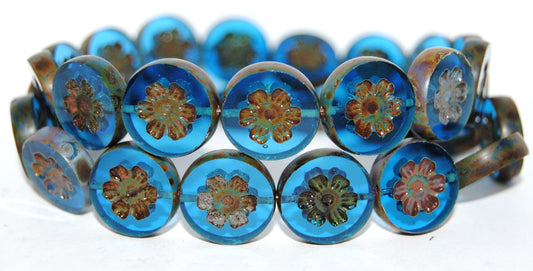 Table Cut Round Beads With Flower, 60060 Travertin (60060 86800), Glass, Czech Republic