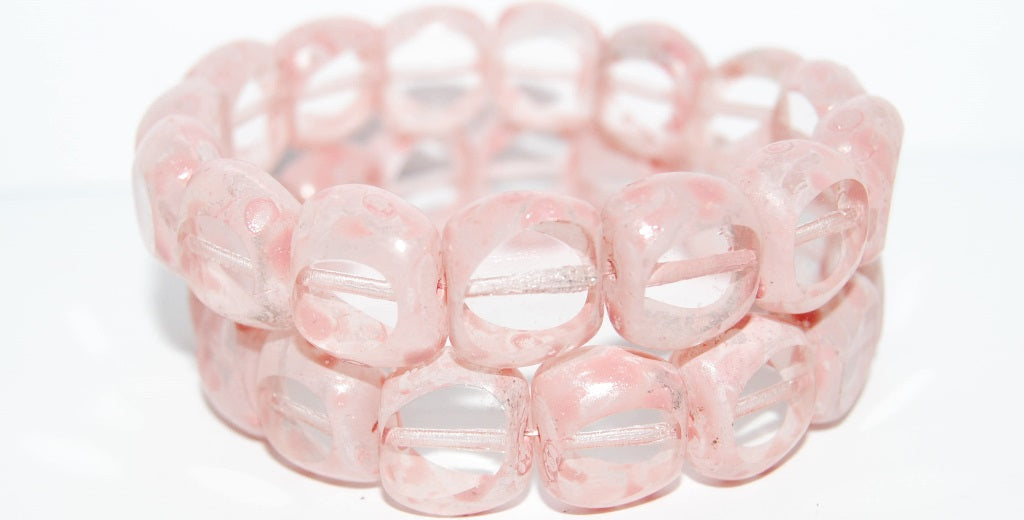 Table Cut Semi-Square Beads With Semi-Round, Crystal Lava Glass Pink (30 Lava Glass Pink), Glass, Czech Republic