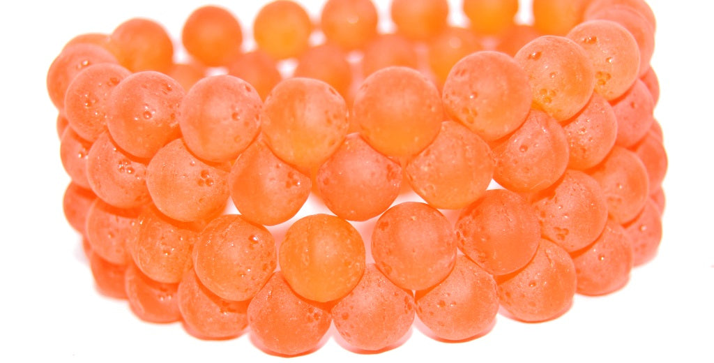 Round Orange Friut Pressed Glass Beads, Transparent Orange Matte (90020 M), Glass, Czech Republic