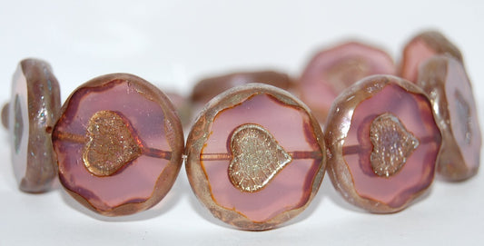 Table Cut Round Beads With Heart, Opal Pink 43400 (71010 43400), Glass, Czech Republic