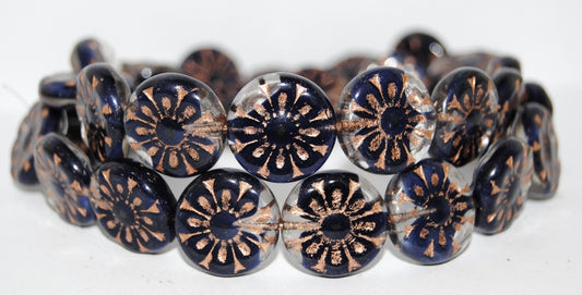 Flat Round With Flower Pressed Glass Beads, (36028 54200), Glass, Czech Republic